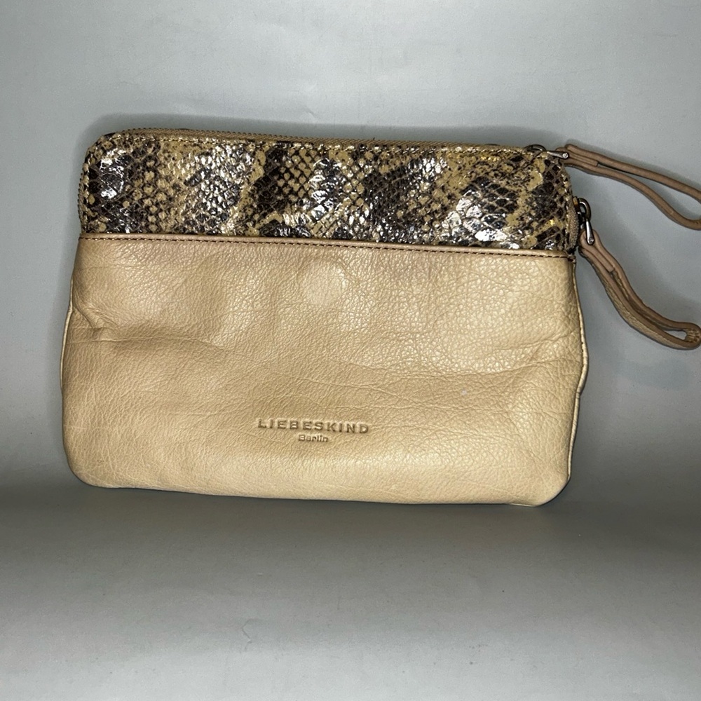 Pre loved Liebeskind Beige and Snake Print crossbody clutch
